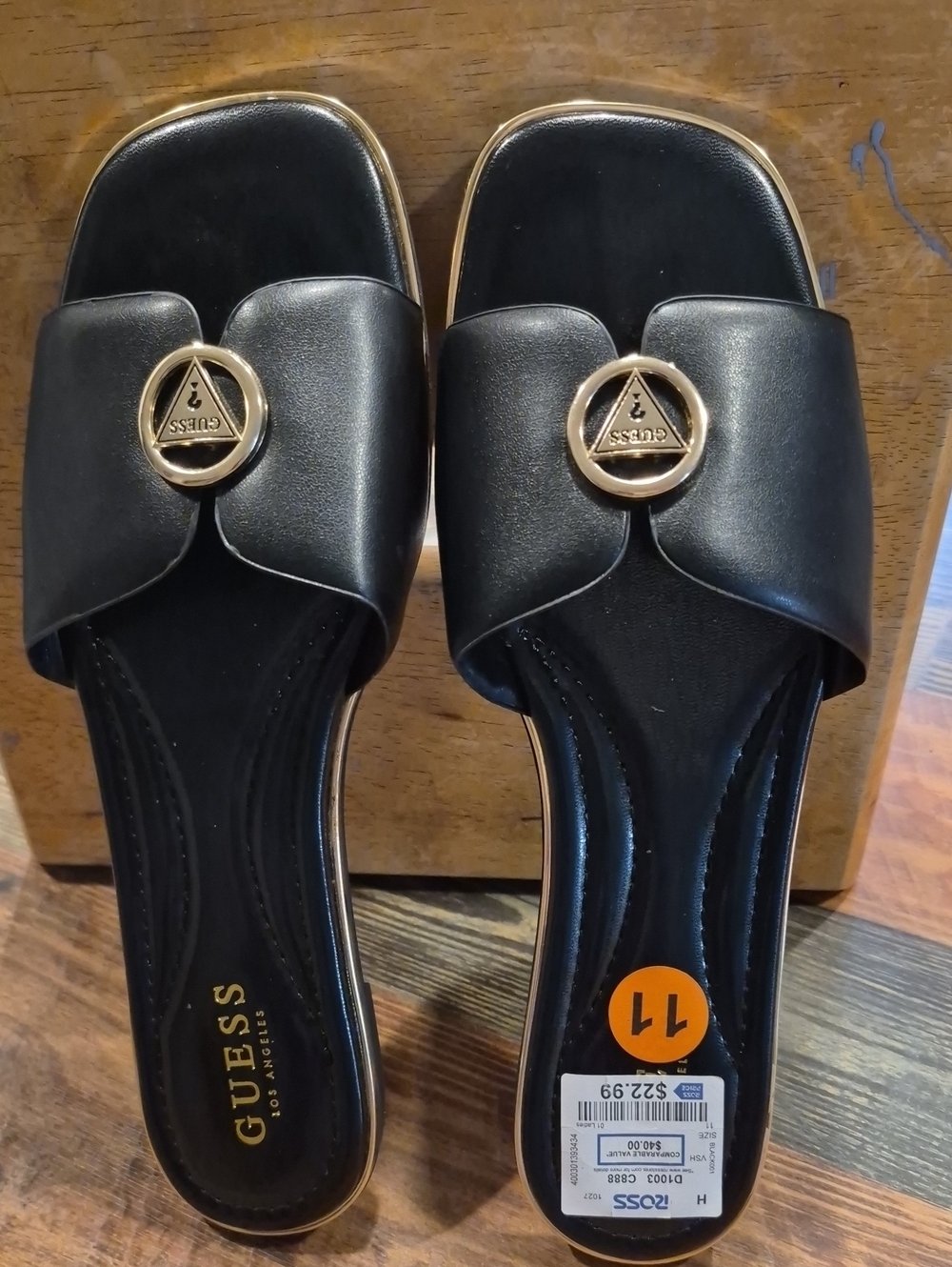 GUESS Black Slide Mules with Gold Emblem